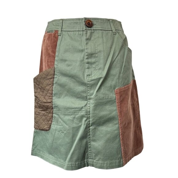 Anthropologie Meadow Rue Patchwork A-Line Skirt Sz 4 Cotton Blend Green/Brown - Picture 1 of 16